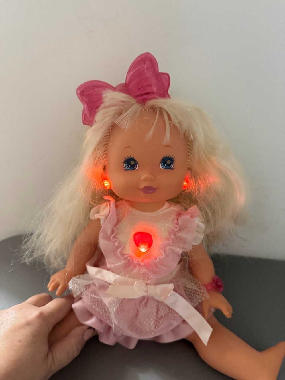Vintage Mattel 1988 PJ Sparkles Light Up Heart 16” Doll Pink Dress Working